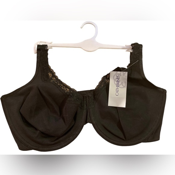 CATHERINES Bra 44DDD Solid Black Cotton Lace Trimmed Cups Never Worn NWT - Picture 2 of 12